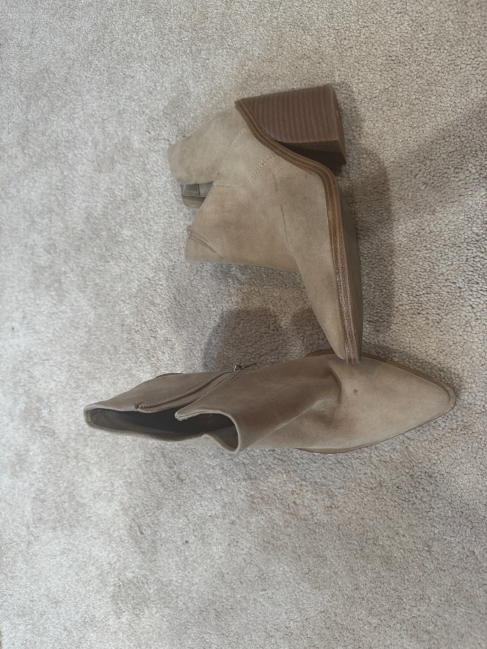 Vince Camuto Beige Suede Pointed-Toe Ankle Booties